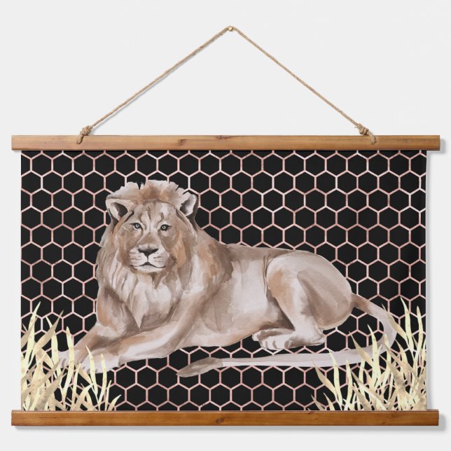 Modern African Lion Watercolor Hanging Tapestry (Front)