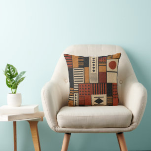 Modern African Mudcloth Sherpa Blanket Decor Cushion