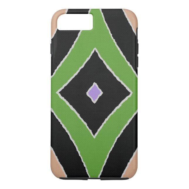 Modern African Print green purple black linen look Case-Mate iPhone Case (Back)