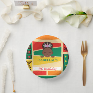 Modern afro African american girls Birthday party Paper Plate