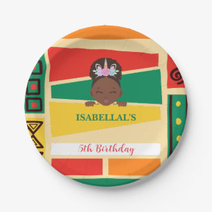 Modern afro African american girls Birthday party Paper Plate