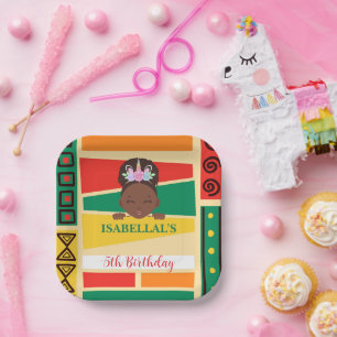 Modern afro African american girls Birthday party Paper Plate