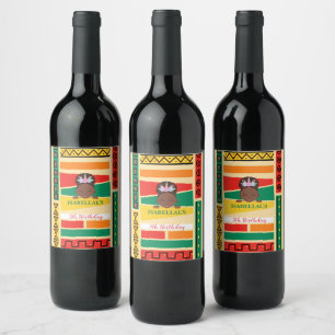 Modern afro African american girls Birthday party Wine Label