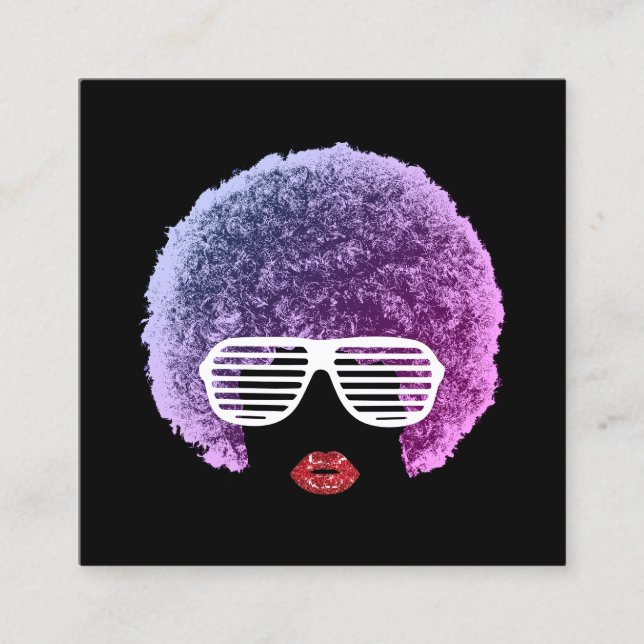 Modern Afro Hair Beauty Girl Fashion Stylist Square Business Card (Front)