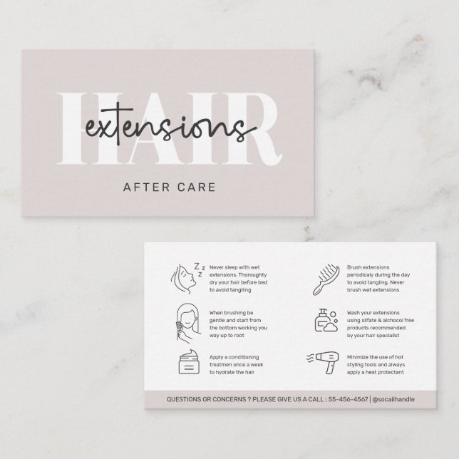 Modern Aftercare Hair Instructions Business Card (Front/Back)