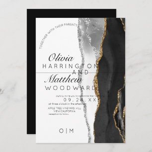 Modern Agate Black and White Wedding Invitation