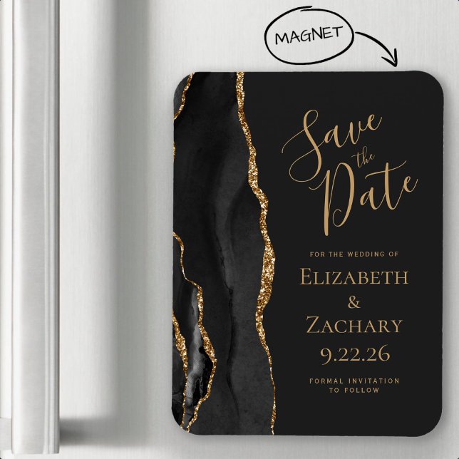 Modern Agate Black Gold Dark Save the Date Magnet (Creator Uploaded)