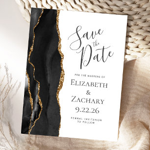 Modern Agate Black Gold Save the Date Announcement Postcard