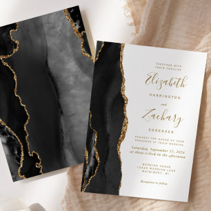 Modern Agate Black Gold Wedding Invitation