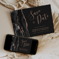 Modern Agate Black Rose Gold Dark Save the Date