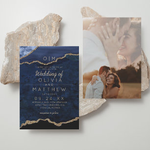 Modern Agate Blue Wedding   Invitation