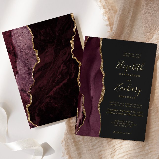 Modern Agate Burgundy Red Gold Dark Wedding (Creator Uploaded)