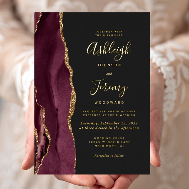 Modern Agate Burgundy Red Gold Dark Wedding (Creator Uploaded)