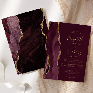 Modern Agate Burgundy Red Gold Wedding