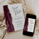 Modern Agate Burgundy Rose Gold Save the Date Card<br><div class="desc">This elegant modern save the date card features a burgundy watercolor agate geode border trimmed with faux rose gold glitter. The customisable text is charcoal grey on a white background. The reverse side features a matching burgundy and rose gold agate design.</div>