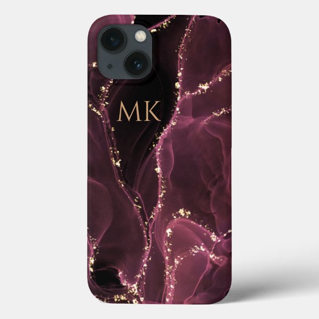 Modern Agate Faux Glitter Initial Name Monogram Case-Mate iPhone Case (Back)