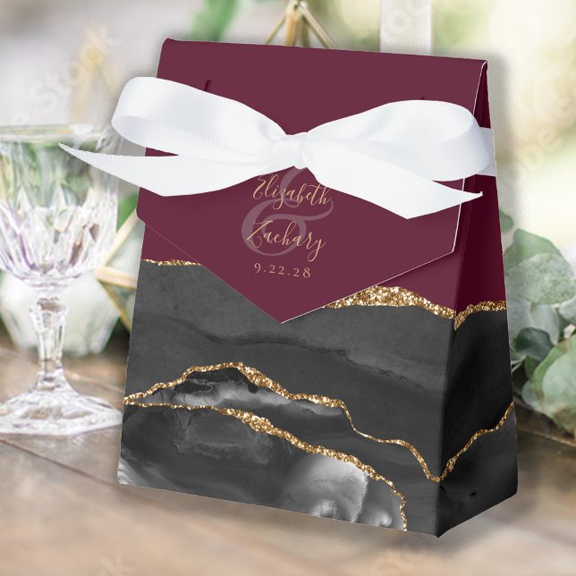 Modern Agate Geode Black Gold Burgundy Favour Box (Creator Uploaded)