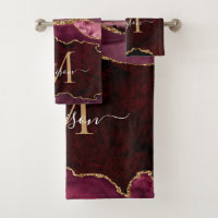 Modern Agate Geode Burgundy Gold Monogram Script