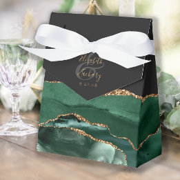 Modern Agate Geode Emerald Green Gold Dark Favour Box