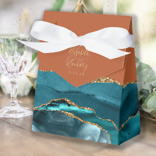 Modern Agate Geode Teal Gold Burnt Orange Favour Box