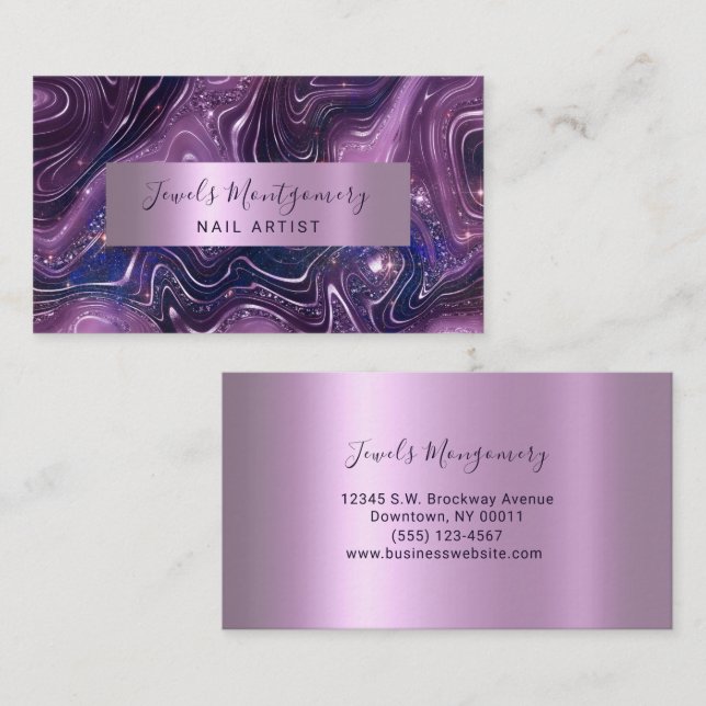 Modern Agate Glitter Lavendar Faux Foil Business Card (Front/Back)