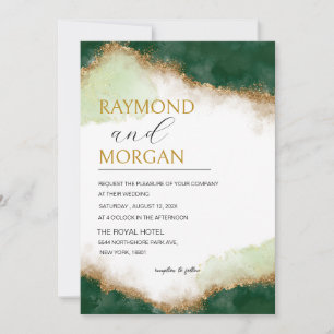 Modern Agate Green & Gold Luxury Wedding Invitation