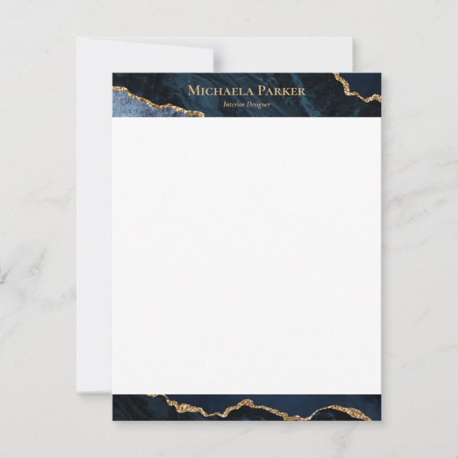 Modern Agate Navy Blue Gold Geode Card (Front)