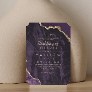 Modern Agate Purple Gold Wedding Elegant Monogram  Invitation