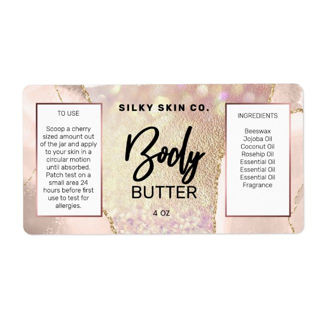 Modern Agate Rose Gold Body Butter Labels (Front)