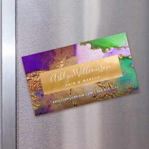 Modern agate watercolor gold purple green stylist 	Magnetic business card