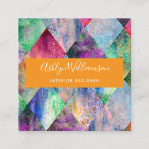 Modern agate watercolor turquoise orange square business card
