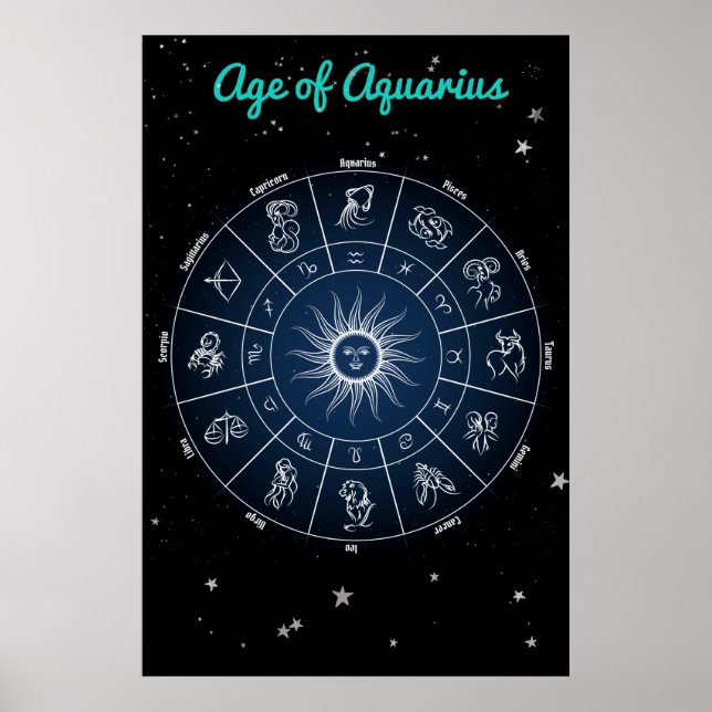 Modern Age of Aquarius Zodiac Wheel Quote Poster (Front)