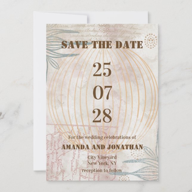 Modern Air Balloon Wedding Save the Date Card (Front)