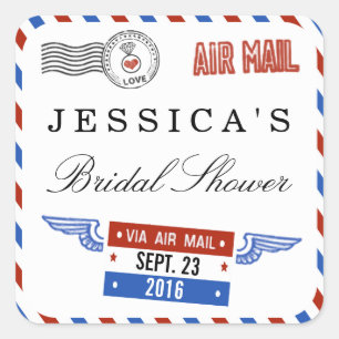 Modern Airmail Bridal Shower Favour Square Sticker