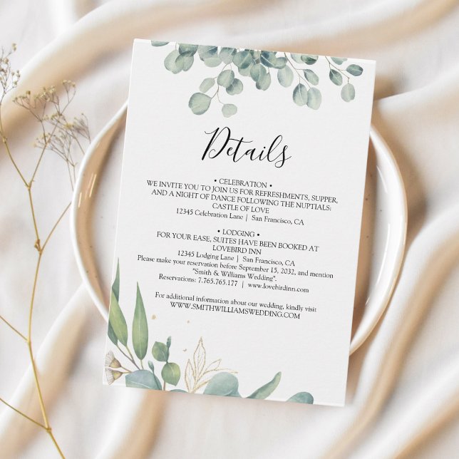 Modern airy greenery eucalyptus leaf wedding enclosure card (Creator Uploaded)
