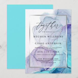 Modern Alcohol Ink Wedding Aqua Violet Invitation