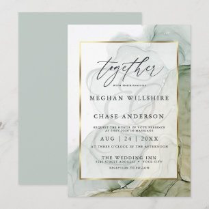 Modern Alcohol Ink Wedding Faded Sage Green Invitation