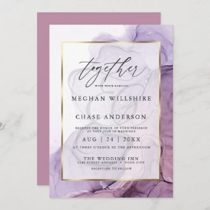 Modern Alcohol Ink Wedding Rose Plum  Invitation