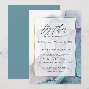 Modern Alcohol Ink Wedding Teal Plum  Invitation