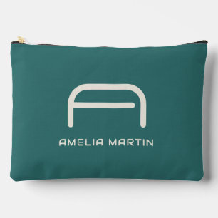 Modern Alexandrite Teal Geometric Monogram Accessory Pouch