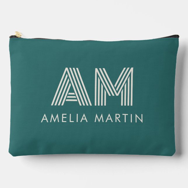 Modern Alexandrite Teal Geometric Monogram Accessory Pouch (Front)