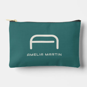 Modern Alexandrite Teal Geometric Monogram Accessory Pouch