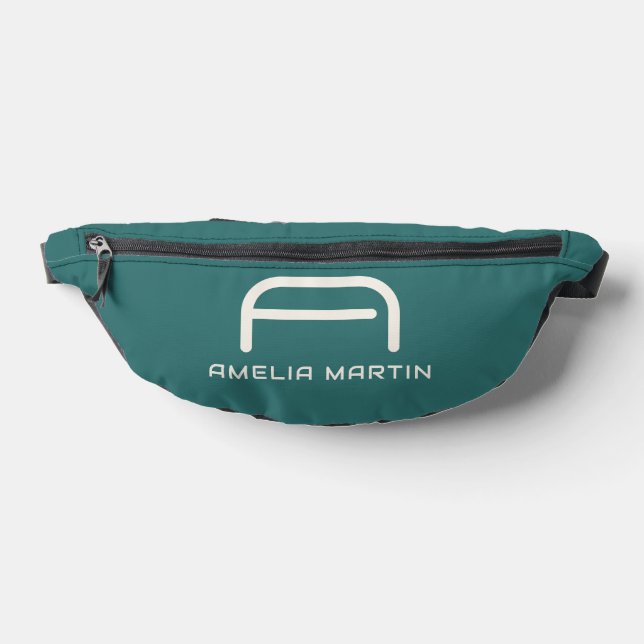 Modern Alexandrite Teal Geometric Monogram Bum Bags (Lay Down)