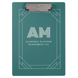 Modern Alexandrite Teal Geometric Monogram Clipboard