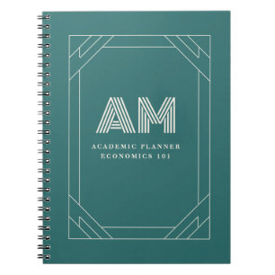 Modern Alexandrite Teal Geometric Monogram Notebook