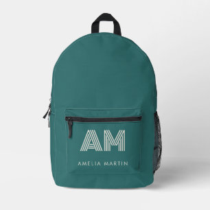 Modern Alexandrite Teal Geometric Monogram Printed Backpack