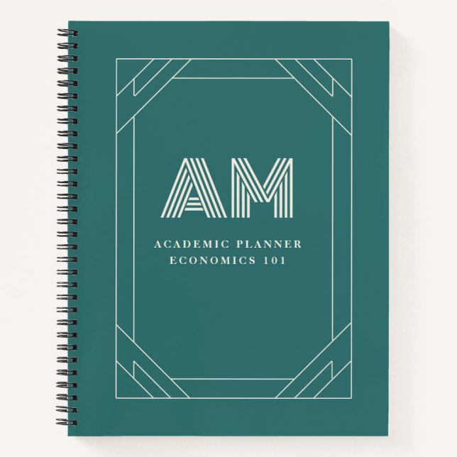 Modern Alexandrite Teal Geometric Monogram Spiral Notebook (Front)