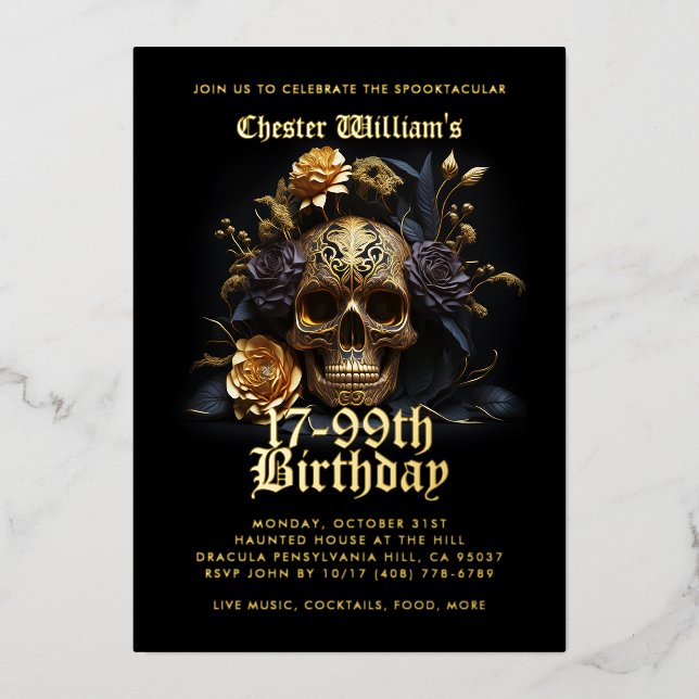 Modern All Ages 21-99th BIRTHDAY GOLD SKULL ROSE  (Front)