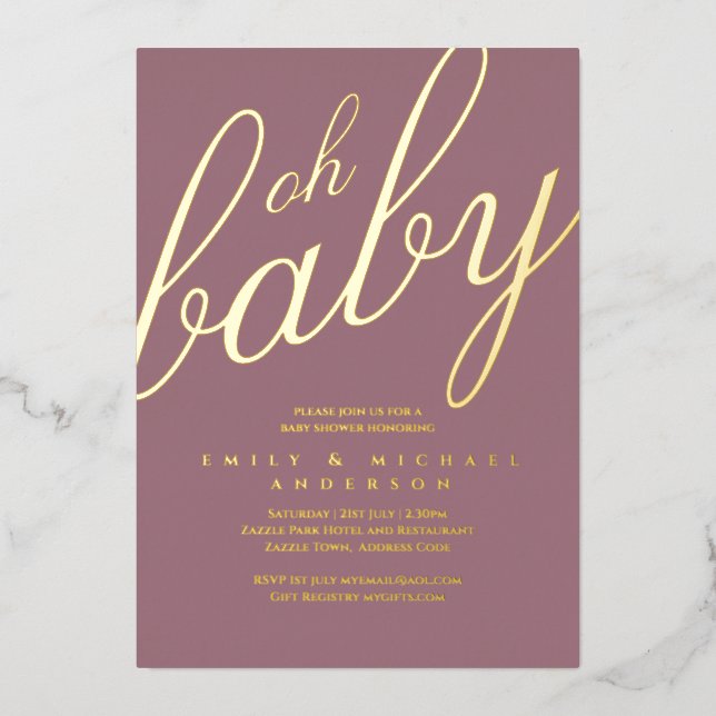 Modern All-in-1 GOLD FOIL Dusty Rose BABY SHOWER (Front)