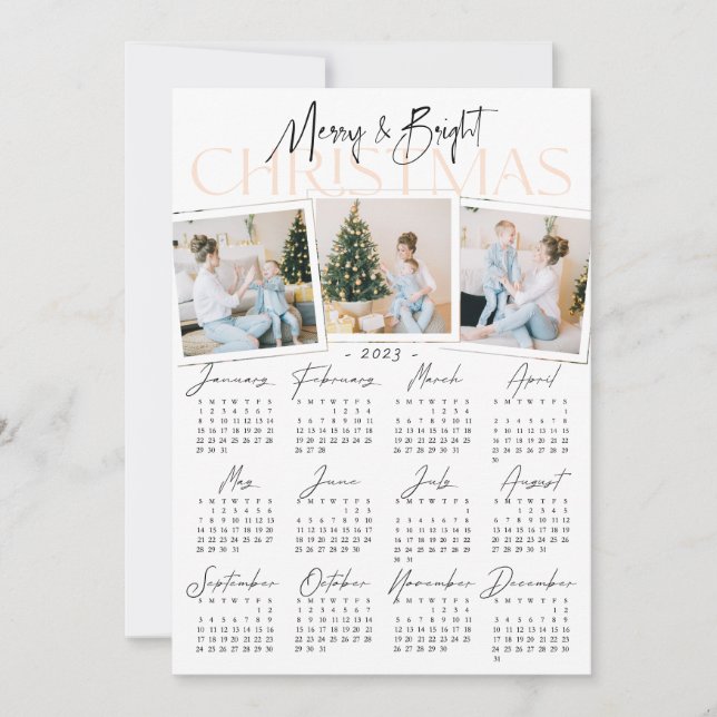 Modern All in One 3 Photo & 2023 Calendar Holiday  Card (Front)
